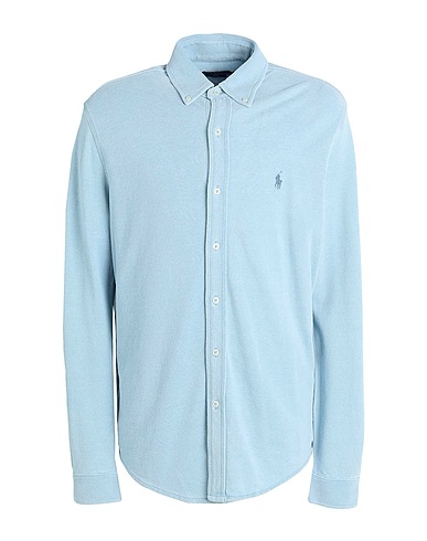 POLO RALPH LAUREN Camicia tinta unita INDIGO-DYED MESH KNIT SHIRT
 Blu chiaro 100% Cotone