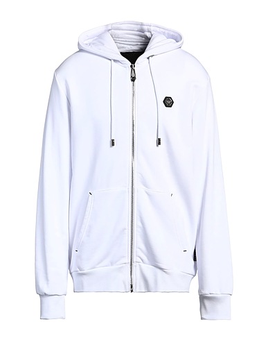 PHILIPP PLEIN Hooded track jacket  White 88% Cotton, 12% Polyester, Glass