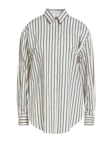 BRUNELLO CUCINELLI Striped shirt Ivory 83% Cotton, 17% Silk, Brass