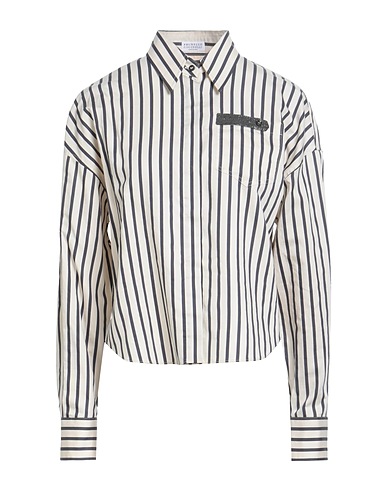 BRUNELLO CUCINELLI Striped shirt Ivory 83% Cotton, 17% Silk, Brass