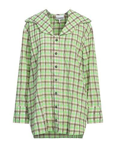 GANNI Checked shirt Green 57% Organic cotton, 38% Recycled polyester, 5% Polyamide