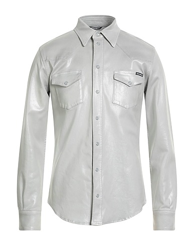 DOLCE&GABBANA Solid colour shirt Grey 98% Cotton, 2% Elastane