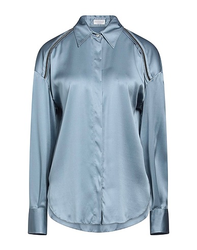 BRUNELLO CUCINELLI Shirts Pastel blue 96% Silk, 4% Elastane
