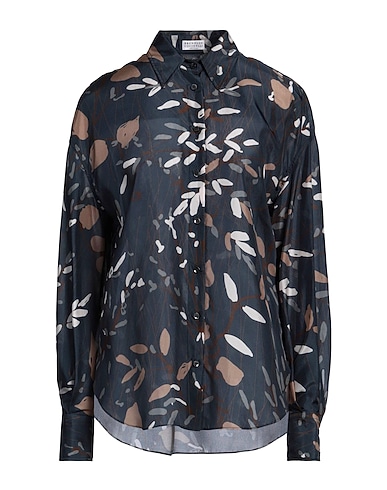 BRUNELLO CUCINELLI Patterned shirts & blouses Slate blue 100% Silk, Brass