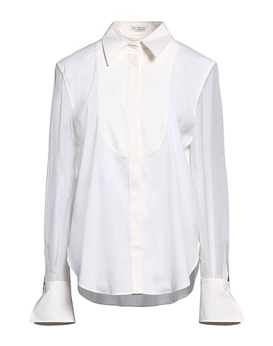 BRUNELLO CUCINELLI Shirts White 72% Cotton, 23% Polyamide, 5% Elastane, Silk, Brass