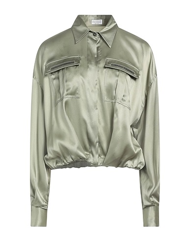 BRUNELLO CUCINELLI Shirts Sage green 96% Silk, 4% Elastane