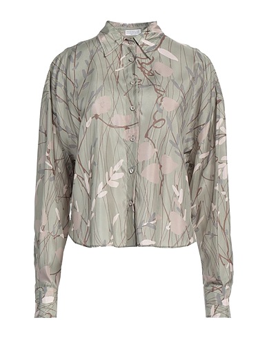 BRUNELLO CUCINELLI Floral shirts & blouses Sage green 100% Silk, Brass
