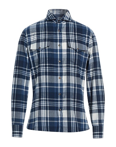 BRUNELLO CUCINELLI Checked shirt Navy blue 100% Cotton