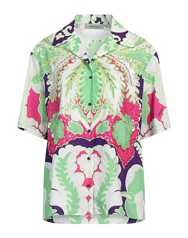 VALENTINO GARAVANI Floral shirts & blouses Light green 100% Cotton, Polyester, Polyamide, Metallic fiber