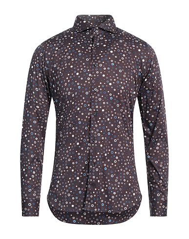 CALIBAN Patterned shirt Dark brown 97% Cotton, 3% Elastane