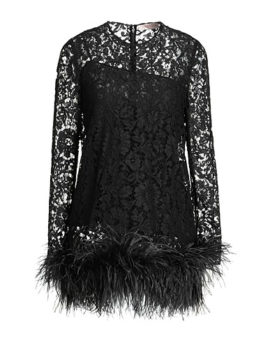 VALENTINO GARAVANI Top Schwarz 43% Viskose, 34% Baumwolle, 23% Polyamid, Straussenfedern