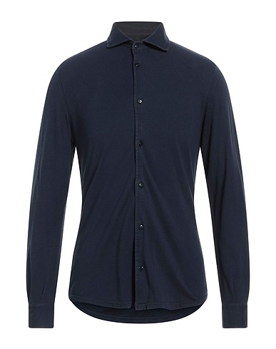 FEDELI Solid colour shirt Navy blue 100% Cotton