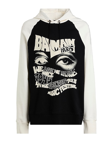 BALMAIN Hooded track jacket  Black 100% Cotton, Elastane