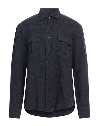 SALVATORE PICCOLO Solid colour shirt Midnight blue 48% Rayon, 42% Linen, 10% Wool