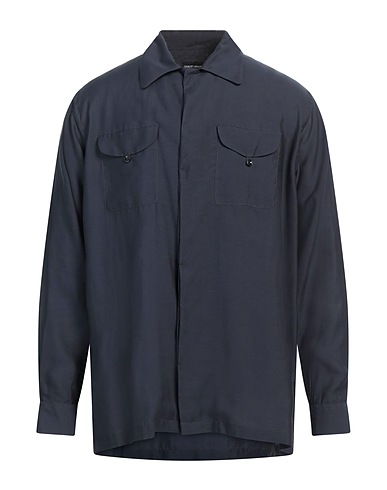 GIORGIO ARMANI Solid colour shirt Midnight blue 84% Lyocell, 16% Silk