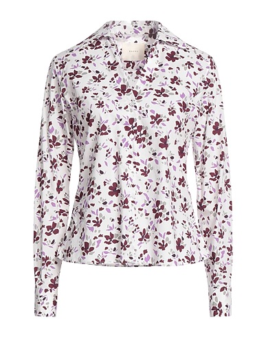 XACUS Floral shirts & blouses White 97% Cotton, 3% Elastane