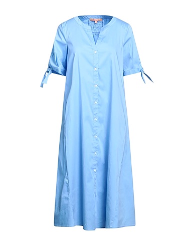 LA CAMICIA Midi dress Light blue 76% Cotton, 20% Polyamide, 4% Elastane