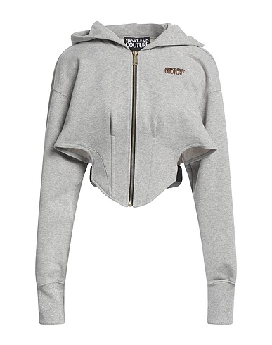 VERSACE JEANS COUTURE Hooded track jacket  Light grey 67% Cotton, 26% Metallic Polyester, 7% Polyamide, Elastane