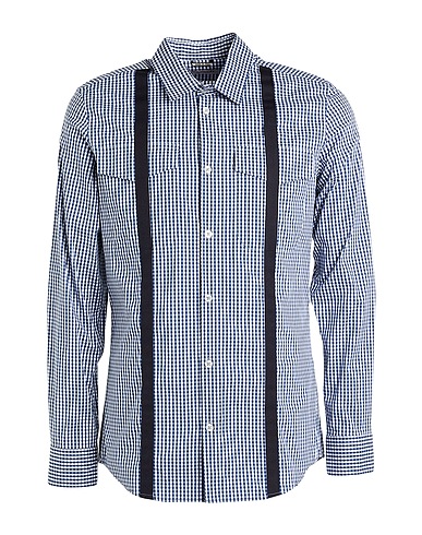 DANIELE ALESSANDRINI HOMME Checked shirt Navy blue 68% Cotton, 30% Polyamide, 2% Elastane