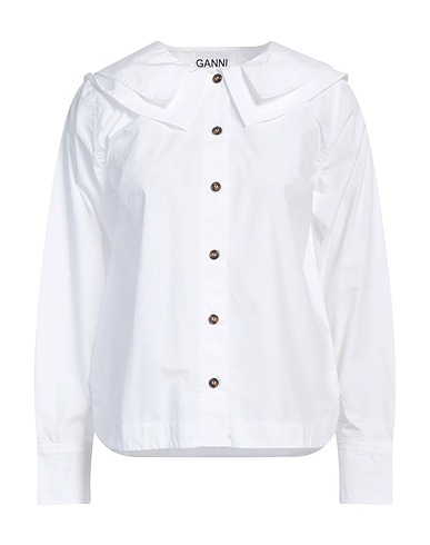 GANNI Solid color shirts & blouses White 100% Organic cotton
