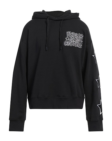 VERSACE JEANS COUTURE Hooded track jacket  Black 100% Cotton, Elastane