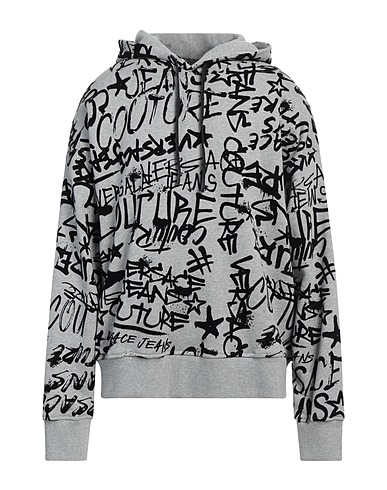 VERSACE JEANS COUTURE Hooded track jacket  Grey 100% Cotton, Elastane, Polyamide