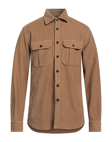 BOGLIOLI Solid colour shirt Camel 87% Cotton, 12% Modal, 1% Elastane