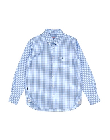 SUN 68 Patterned shirt Blue 70% Cotton, 30% Linen