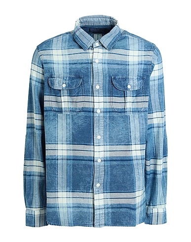 POLO RALPH LAUREN Καρό πουκάμισο CLASSIC FIT DISTRESSED PLAID TWILL SHIRT
 Μπλε παστέλ 100% Βαμβάκι