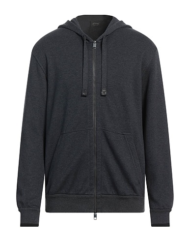 BRIONI Hooded track jacket  Charcoal 93% Cotton, 7% Polyamide, Lambskin