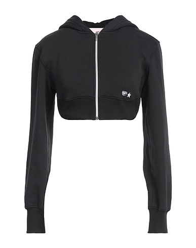 CHIARA FERRAGNI Hooded track jacket  Black 95% Cotton, 5% Elastane