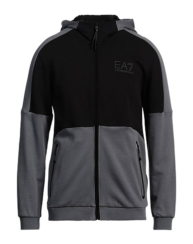 EA7 Hooded sweatshirt Black 100% Cotton, Elastane