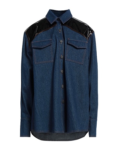 DAVID KOMA Denim shirt Blue 100% Cotton, Leather