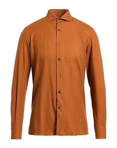 ZEGNA Solid colour shirt Camel 85% Cotton, 15% Cashmere