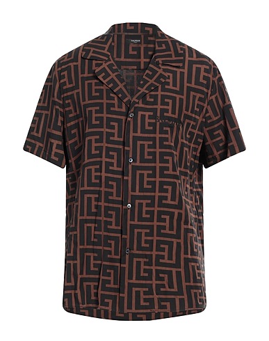 BALMAIN Hemd mit Muster Dunkelbraun 100% Lyocell, Perlmutt