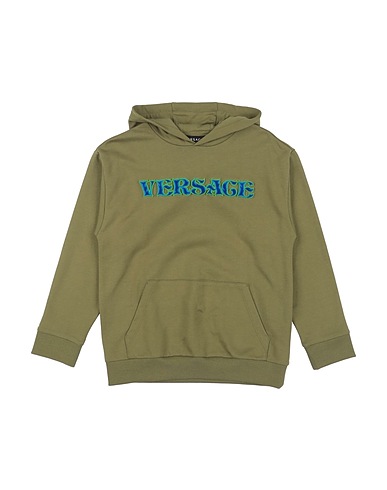 VERSACE YOUNG Hooded track jacket  Military green 100% Cotton, Elastane, Polyester