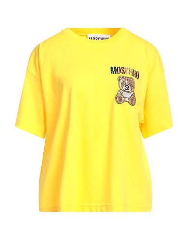 MOSCHINO T-shirt Yellow 100% Cotton, Acrylic Resin, Glass, Polyester