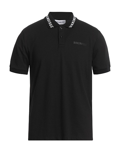 BIKKEMBERGS Polo shirt Black 95% Cotton, 5% Elastane