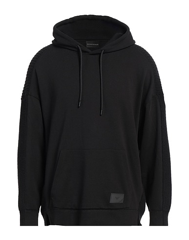 EMPORIO ARMANI Hooded track jacket  Black 100% Cotton, Wool, Acrylic, Elastane
