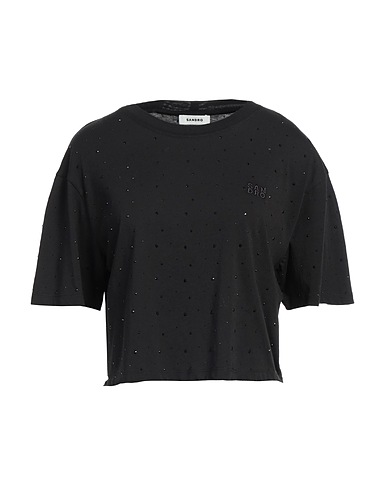 SANDRO Crop top Black 100% Cotton, Glass