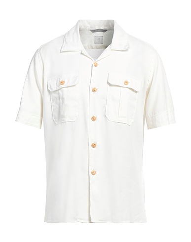 ELEVENTY Linen shirt PLATINUM White 57% Linen, 41% Cotton, 2% Elastane