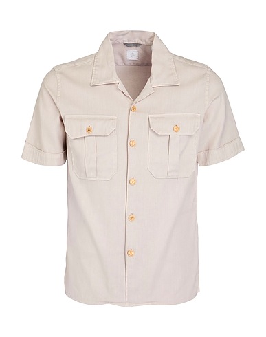 ELEVENTY Linen shirt PLATINUM Beige 57% Linen, 41% Cotton, 2% Elastane