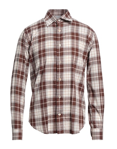 ELEVENTY Checked shirt Dark brown 100% Cotton