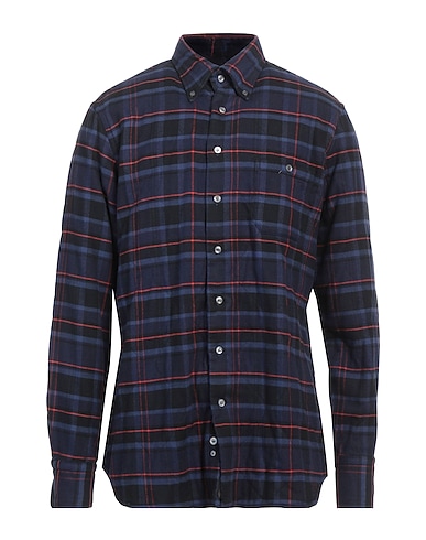 LARDINI Checked shirt Navy 52% Cotton, 48% Tencel™