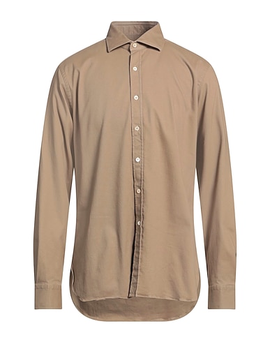 ALESSANDRO GHERARDI Solid color shirt KHAKI 97% Cotton, 3% Elastane