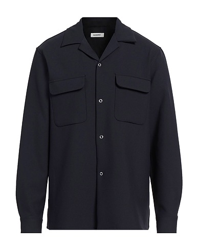 SANDRO Solid color shirt Midnight blue 68% Polyester, 28% Viscose, 4% Elastane