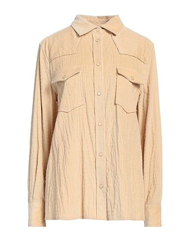 LARDINI Solid color shirts & blouses Sand 98% Cotton, 2% Elastane
