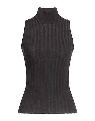 ROBERTO COLLINA Polo neck Dark brown 74% Merino Wool, 14% Metallic Polyester, 12% Nylon