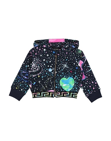 VERSACE YOUNG Hooded track jacket  Midnight blue 100% Cotton, Polyester, Polyamide, Elastane