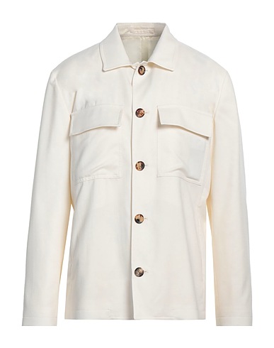 LARDINI Solid color shirt Cream 70% Wool, 20% Silk, 10% Cashmere